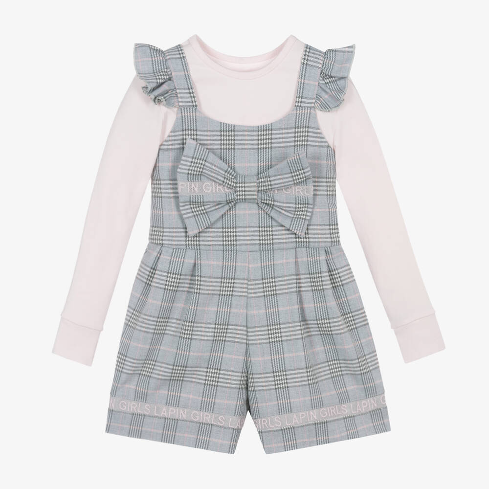 Lapin House - Girls Grey Check Playsuit Set | Childrensalon