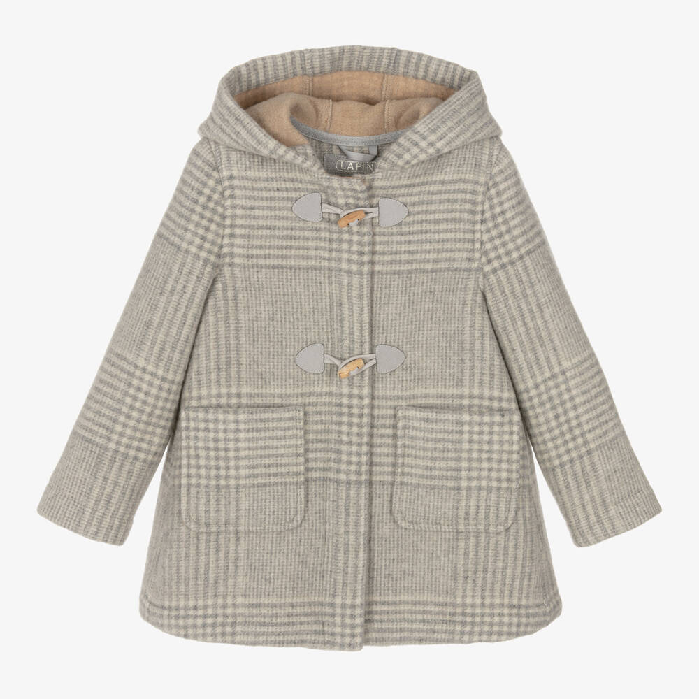 Lapin House - Girls Grey & Ivory Check Wool Coat | Childrensalon