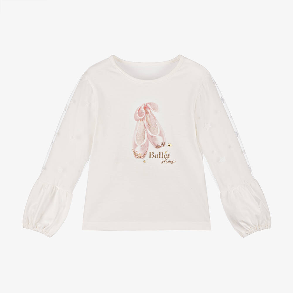 Lapin House - Girls Ivory Cotton Ballet Shoes Top | Childrensalon