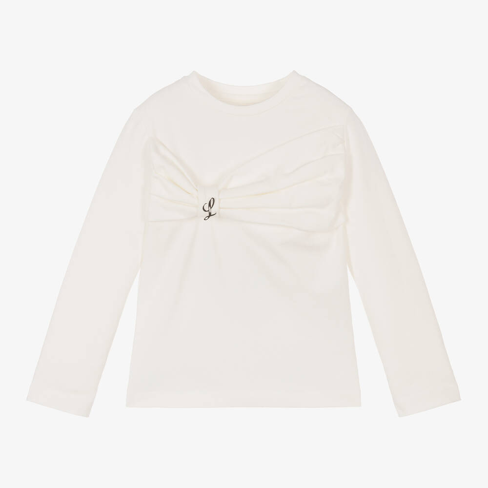 Lapin House - Girls Ivory Cotton Bow Top | Childrensalon