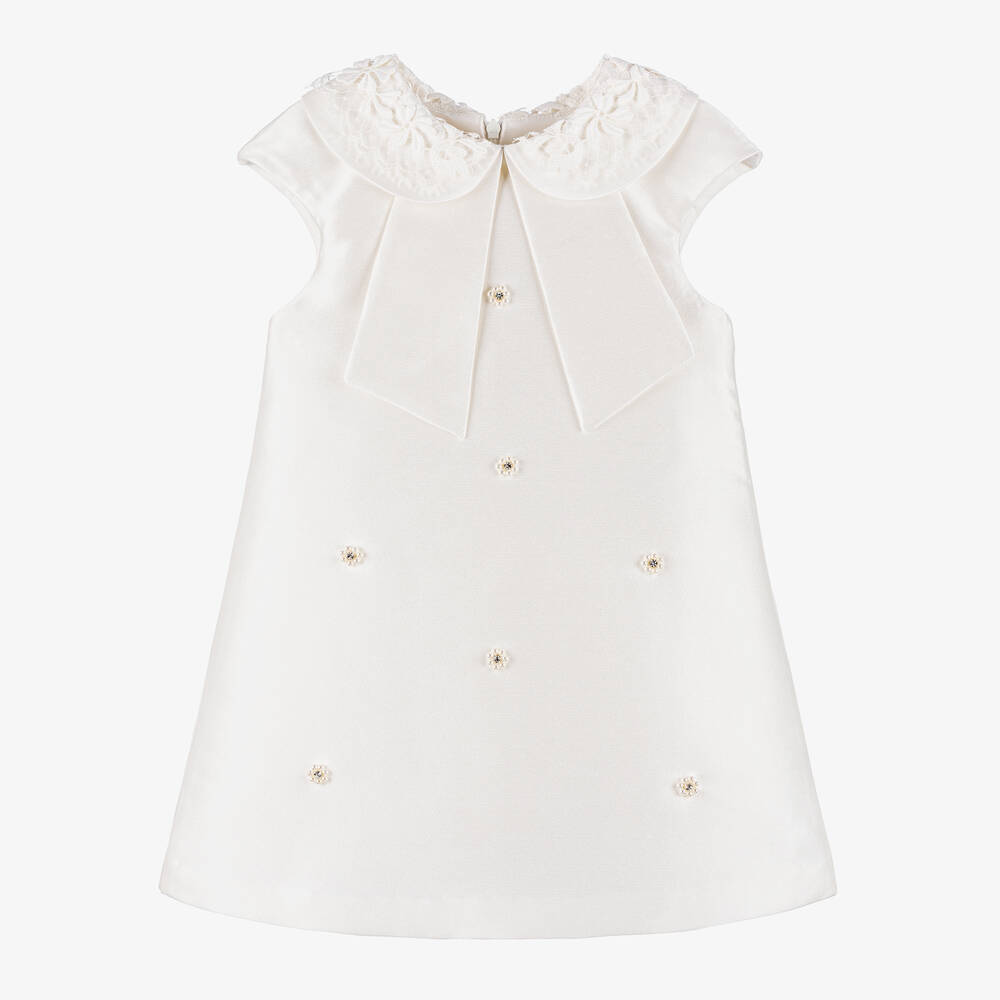 Lapin House - Girls Ivory Diamanté Flower Dress | Childrensalon