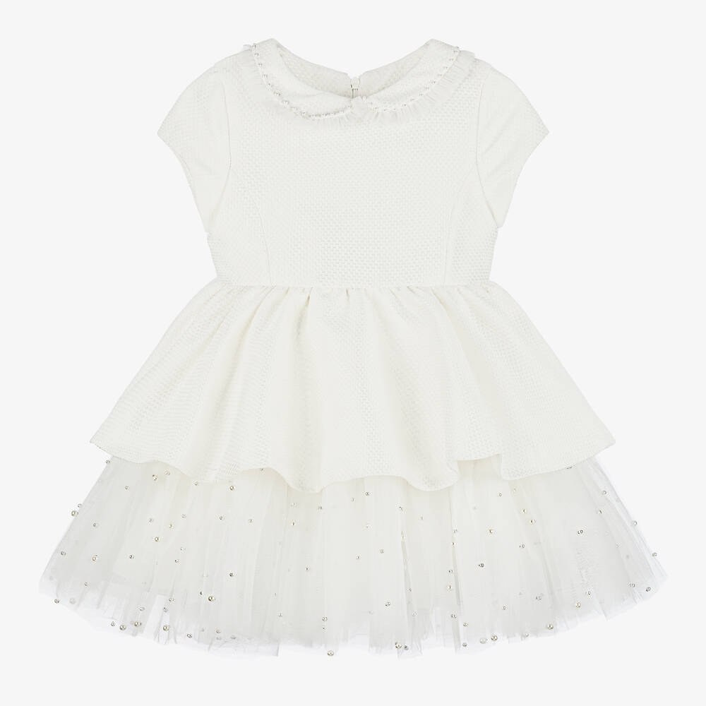 Lapin House - Girls Ivory Jacquard & Tulle Dress | Childrensalon