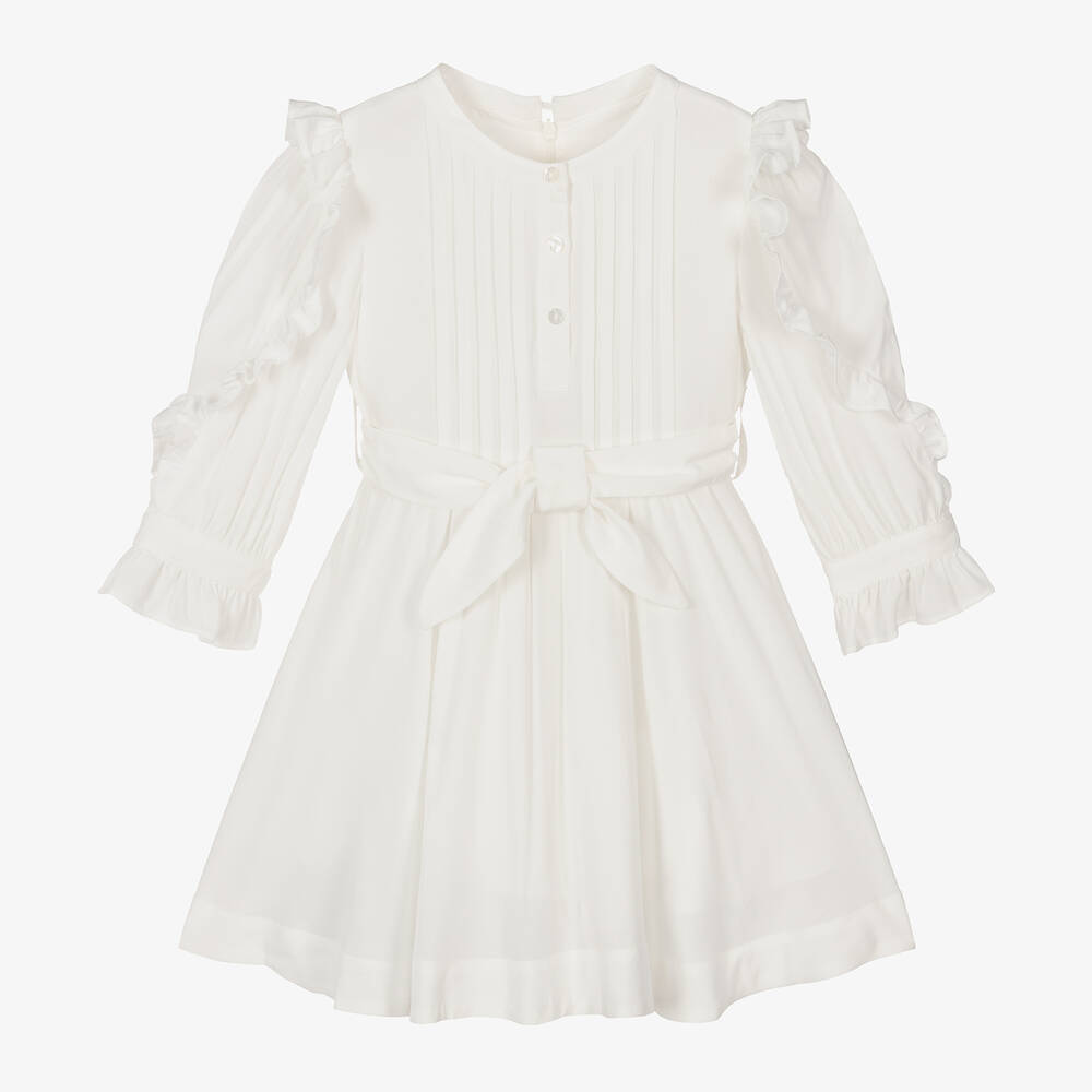 Lapin House Babies' Girls Ivory Ruffle Shirt Dress