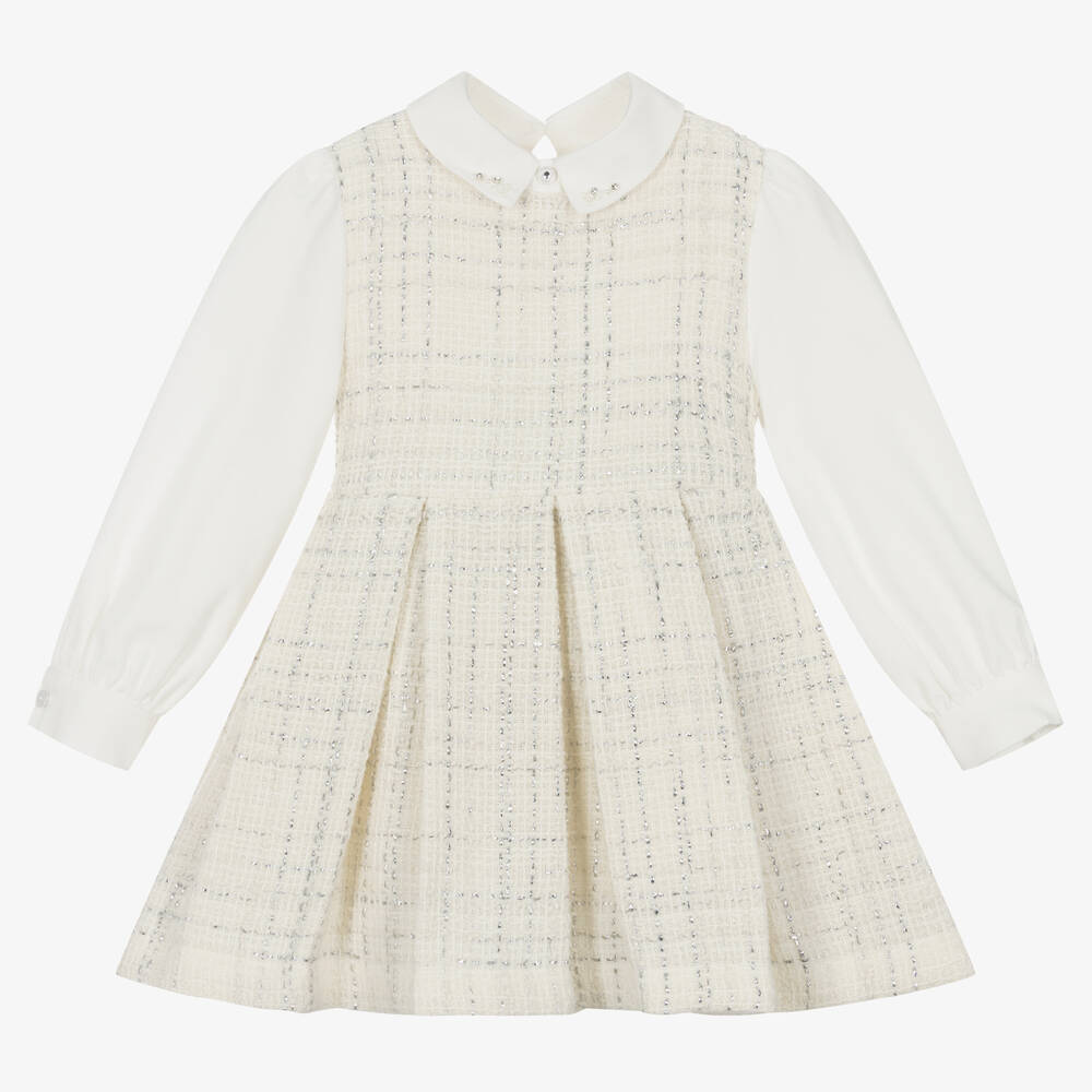 Lapin House - Girls Ivory & Silver Tweed Dress | Childrensalon