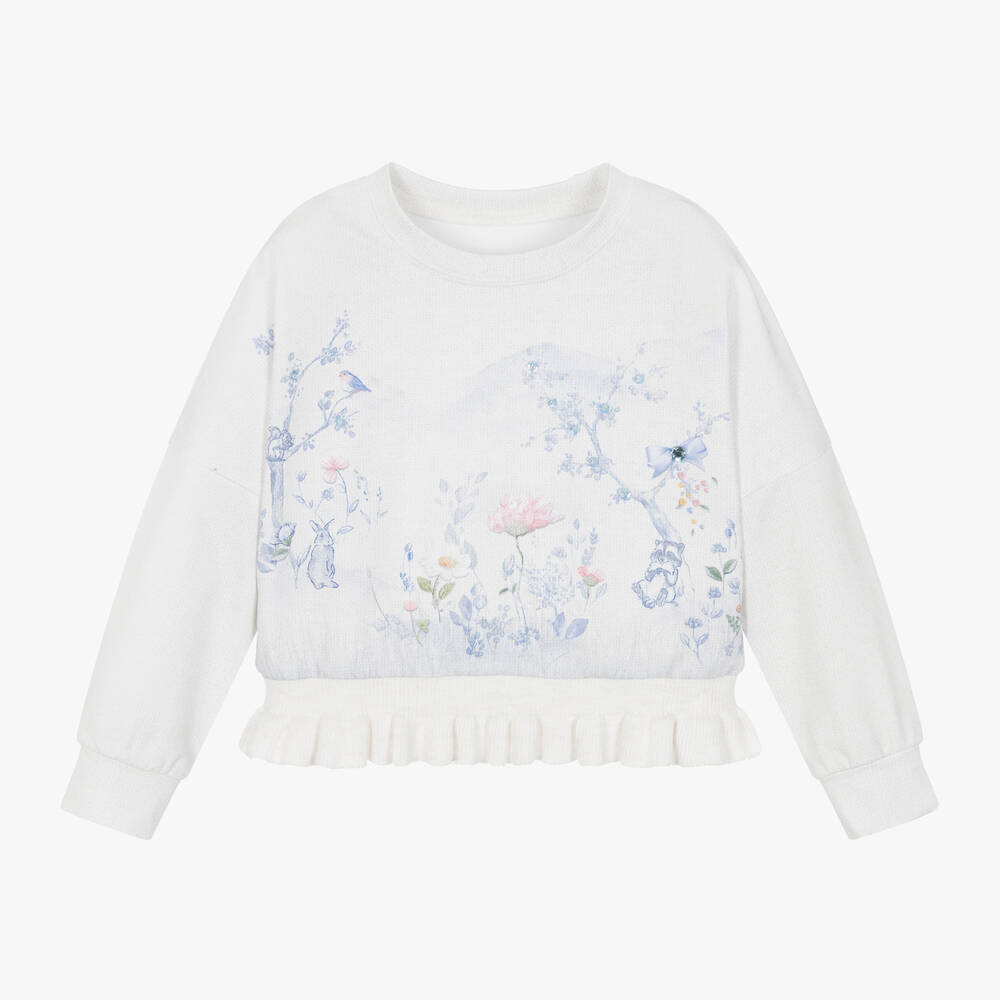 Lapin House - Girls Ivory Woodland Print Cotton Sweatshirt | Childrensalon