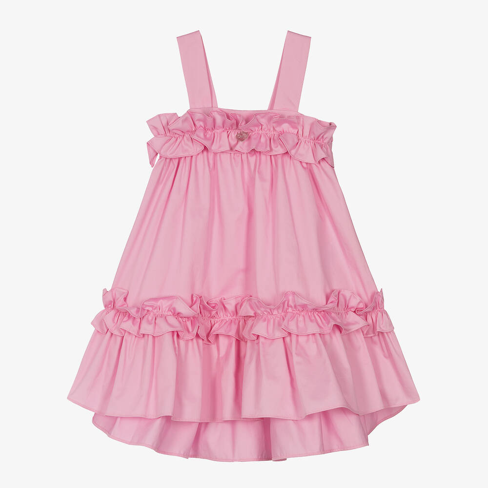 Lapin House - Розовое хлопковое платье с рюшами для девочек | Childrensalon