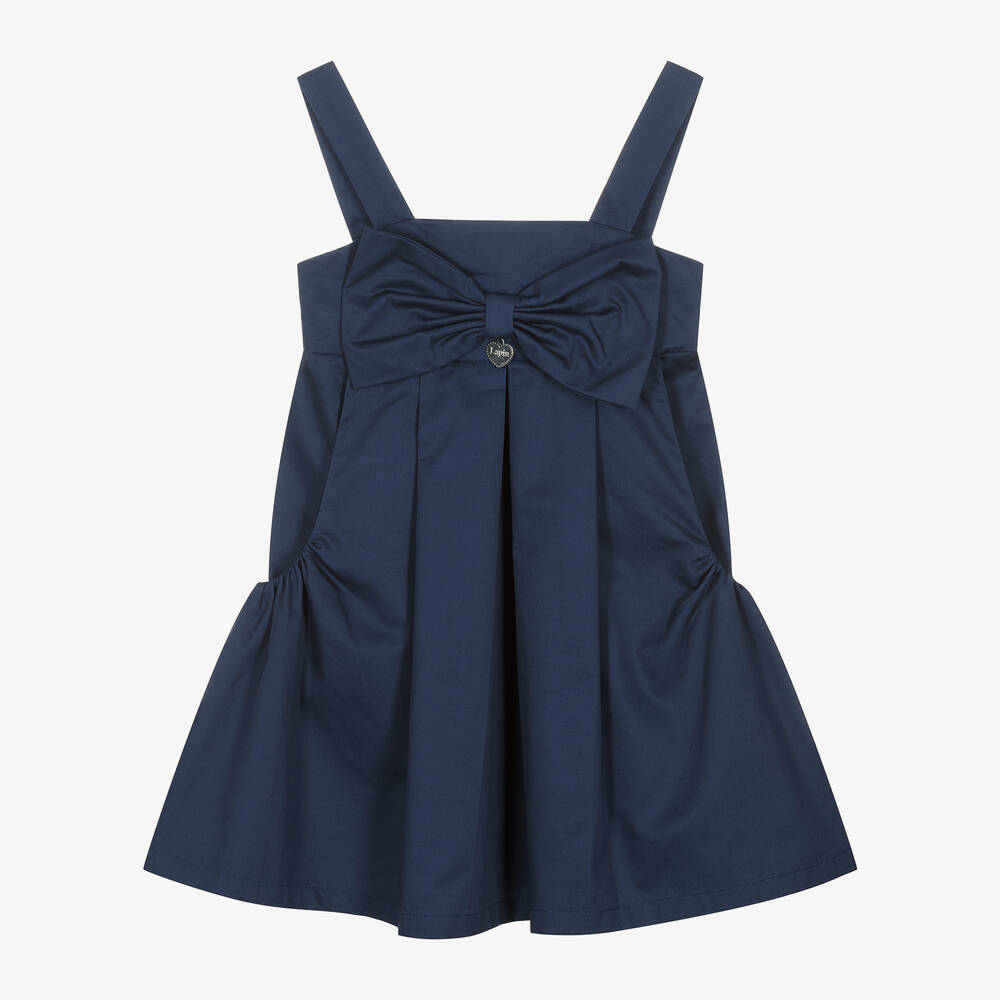 Lapin House - Girls Navy Blue Bow Cotton Dress | Childrensalon
