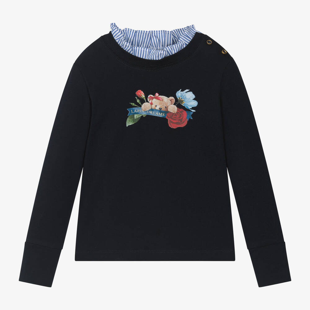 Lapin House - Girls Navy Blue Cotton Top | Childrensalon