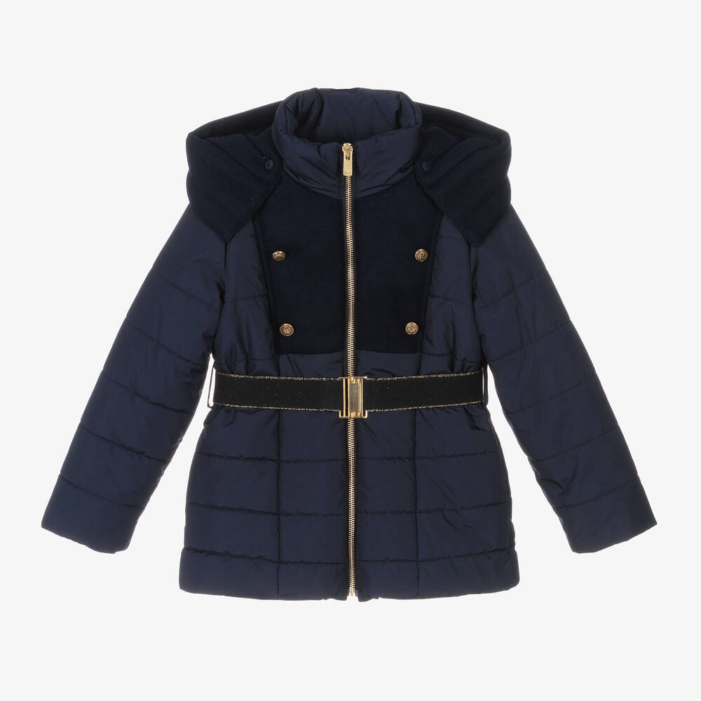 Lapin House - Girls Navy Blue Hooded Puffer Coat  | Childrensalon