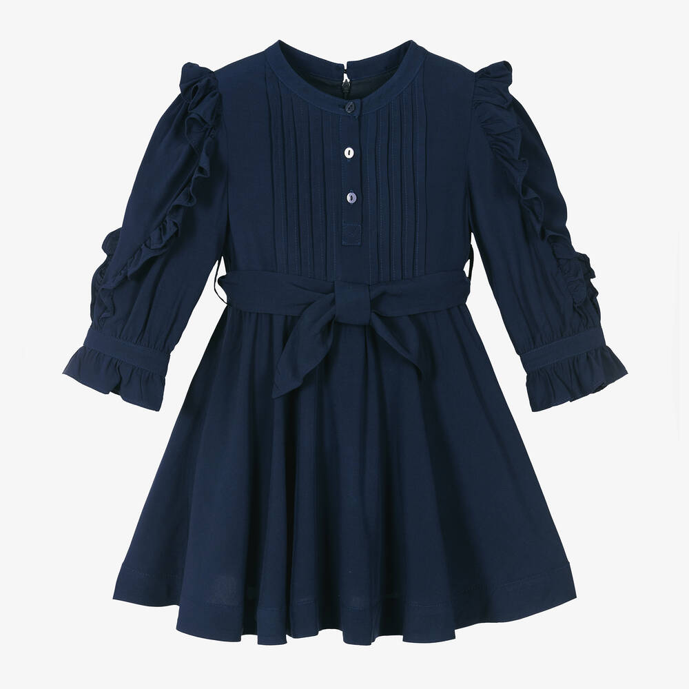 Lapin House Babies' Girls Navy Blue Ruffle Shirt Dress