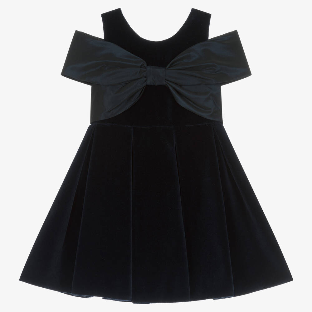 Lapin House Kids' Girls Navy Blue Velvet Bow Dress