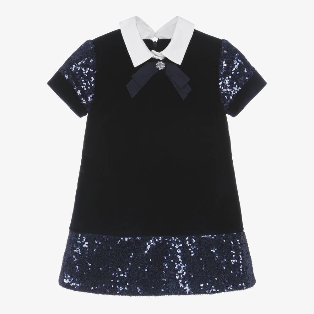 Lapin House - Girls Navy Blue Velvet & Sequin Dress | Childrensalon