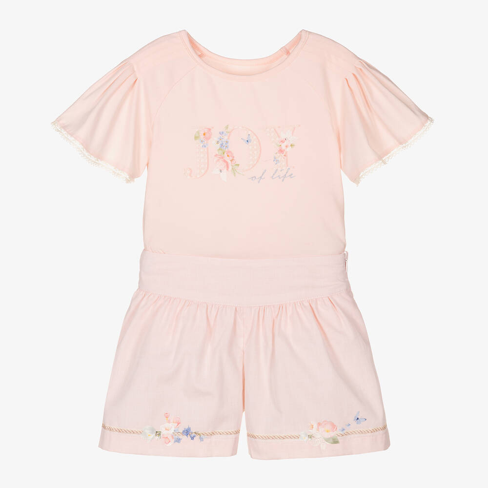 Lapin House - Girls Pale Pink Cotton Shorts Set | Childrensalon