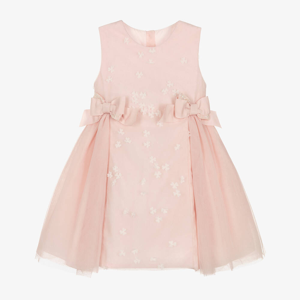 Shop Lapin House Girls Pale Pink Tulle Bow Dress