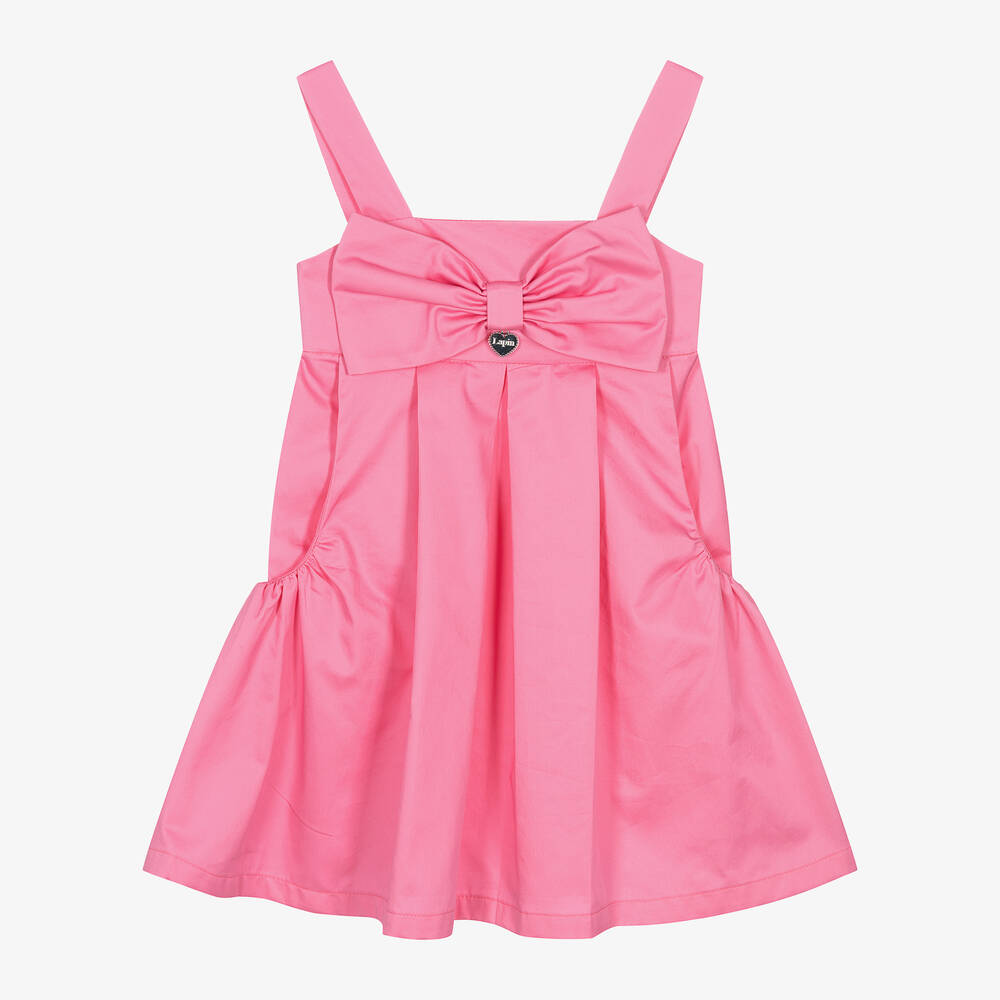 Lapin House - Girls Pink Bow Cotton Dress | Childrensalon