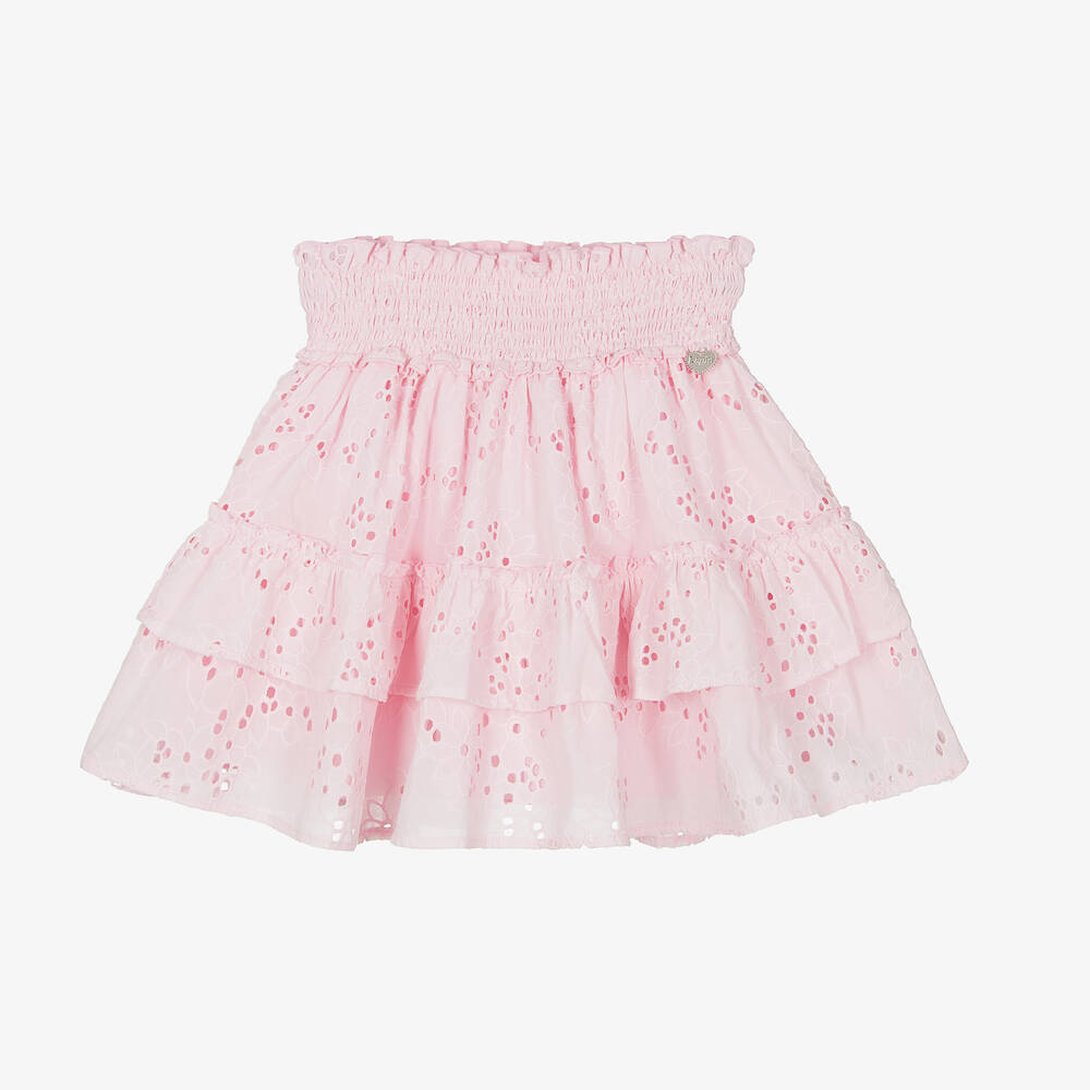 Lapin House - Girls Pink Broderie Anglaise Skirt  | Childrensalon