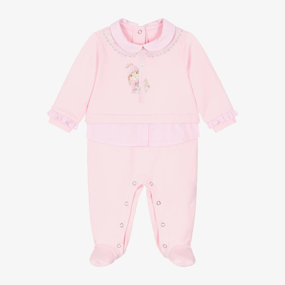 Lapin House - Girls Pink Bunny Print Cotton Babygrow | Childrensalon