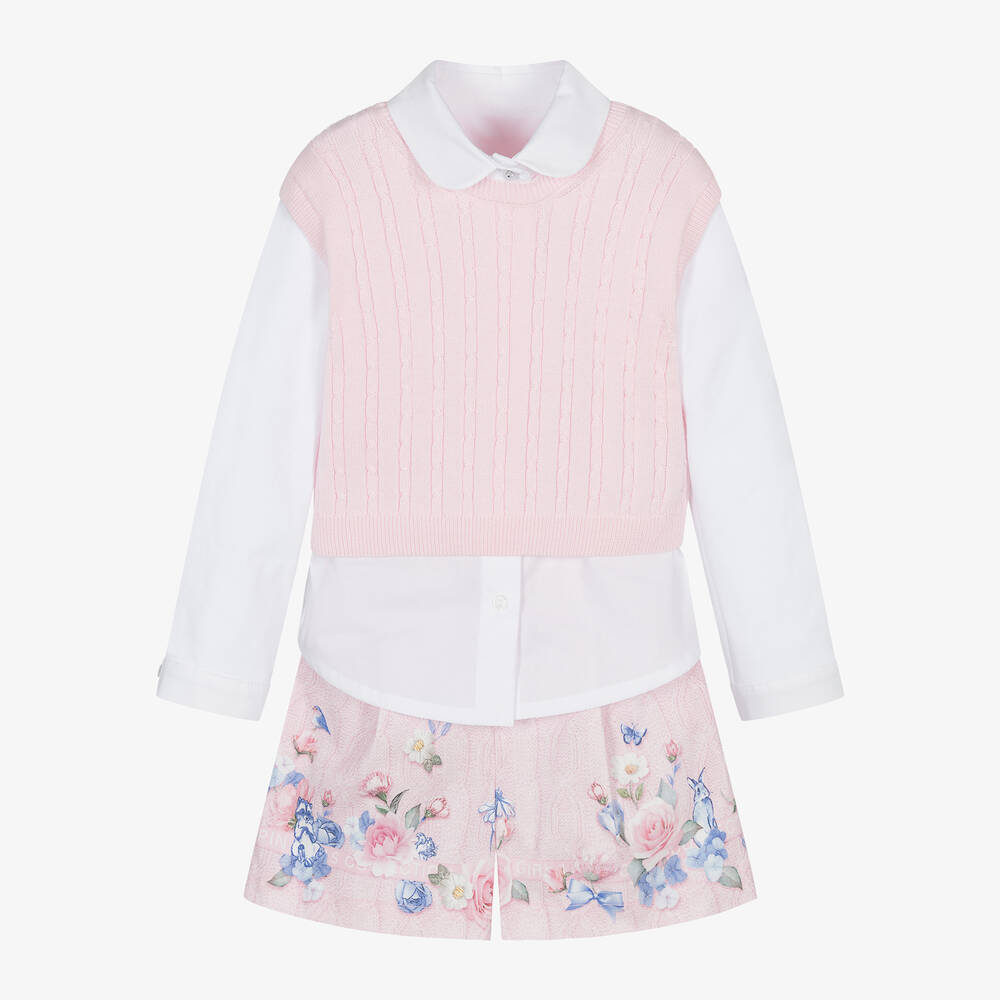 Lapin House - Girls Pink Cotton Shorts Set | Childrensalon