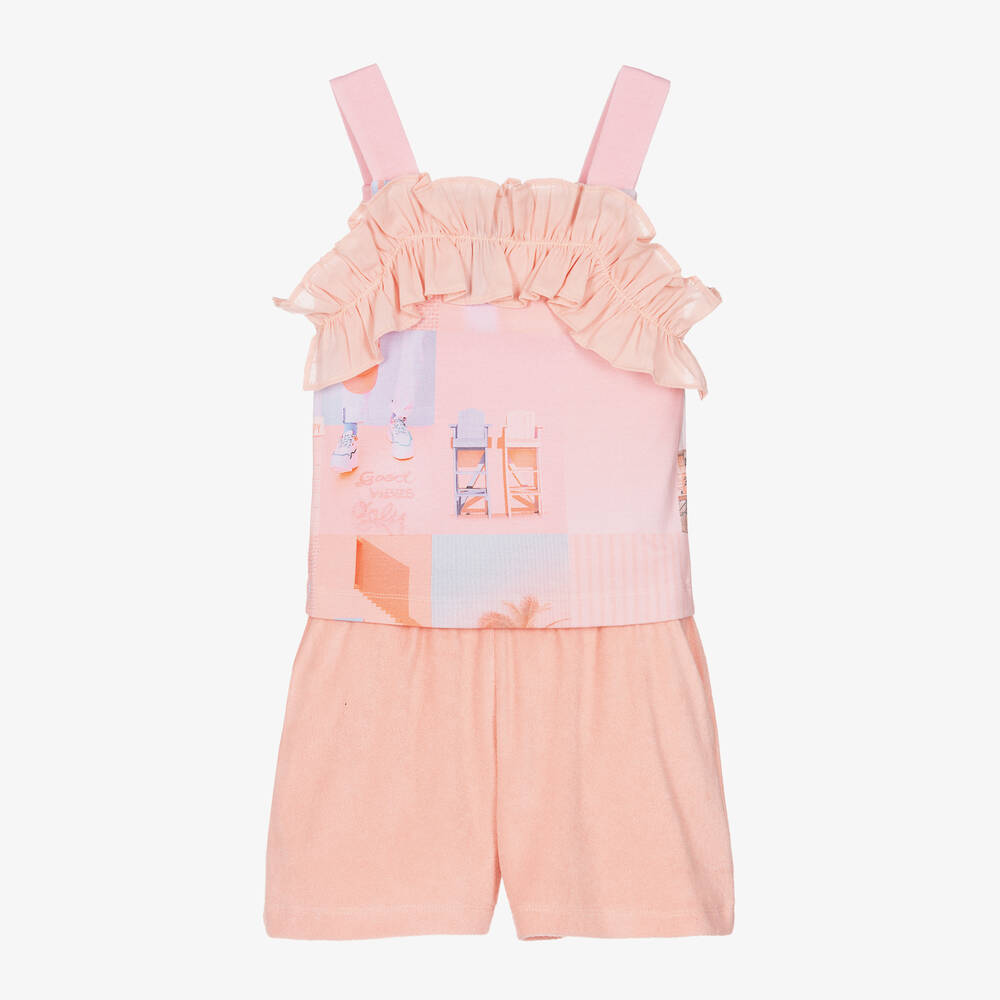 Shop Lapin House Girls Pink Cotton Towelling Shorts Set