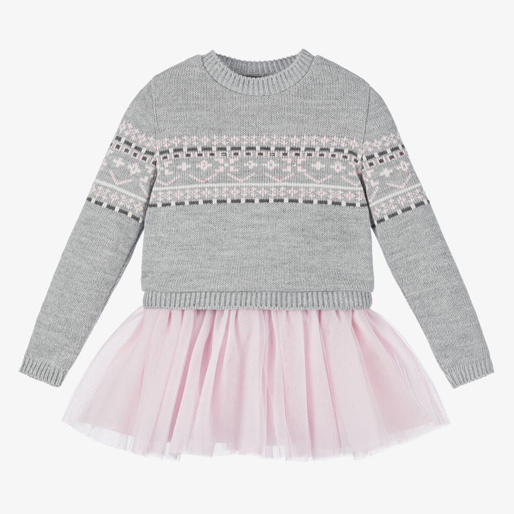 Lapin House - Girls Pink Dress & Grey Sweater Set | Childrensalon