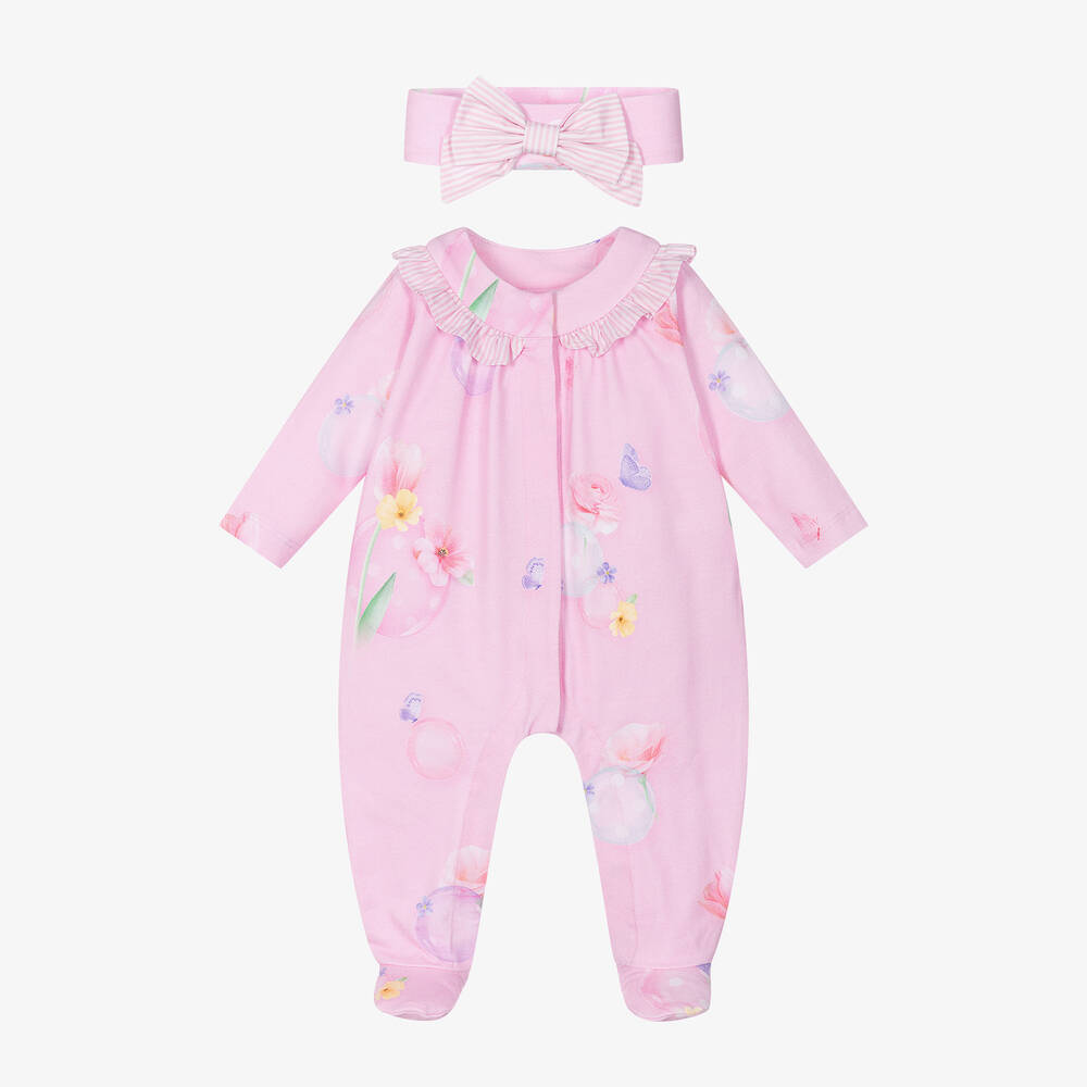 Lapin House - Girls Pink Floral Cotton Babysuit Set | Childrensalon