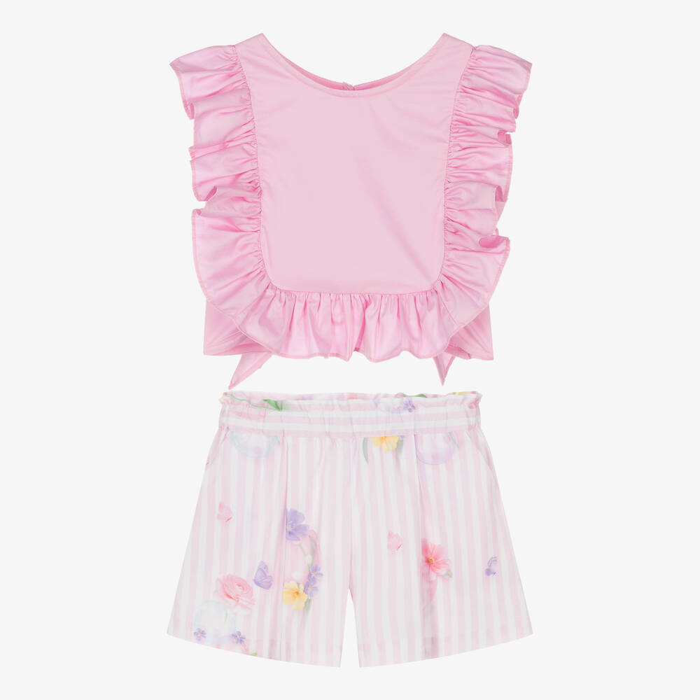 Lapin House - Girls Pink Stripe Floral Shorts Set | Childrensalon