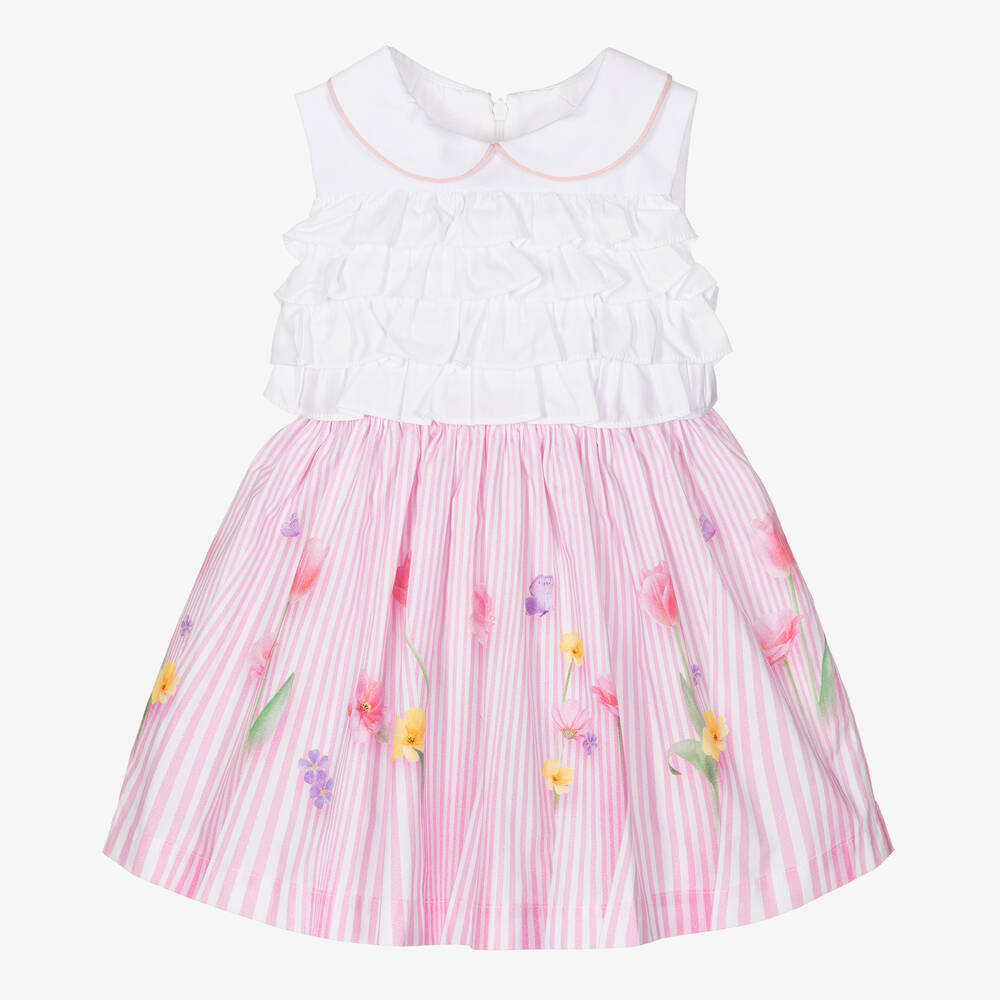 Lapin House - Girls Pink & White Floral Cotton Dress | Childrensalon