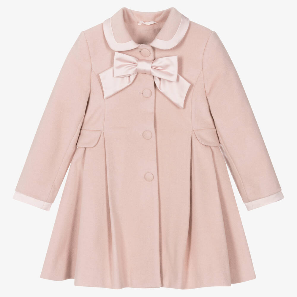 Lapin House - Girls Pink Wool & Satin Bow Coat | Childrensalon
