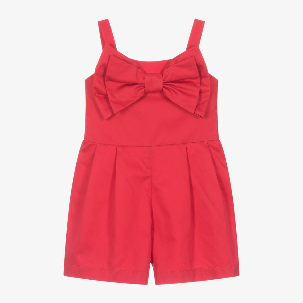 Lapin House - Combi-short rouge en coton à nœud fille | Childrensalon