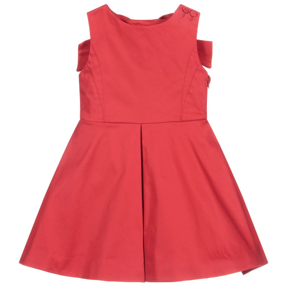 Lapin House - Girls Red Cotton Bow Dress | Childrensalon