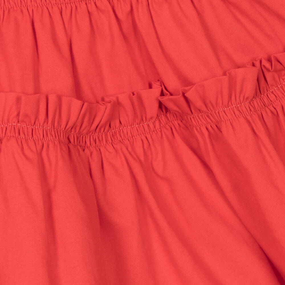 Lapin House - Girls Red Cotton Frill Dress | Childrensalon