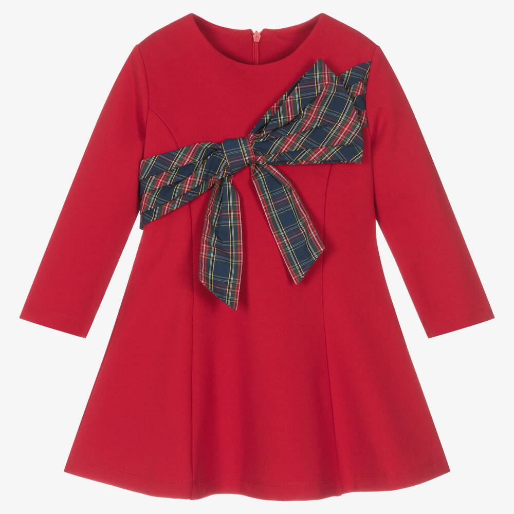 Lapin House Kids' Girls Red Tartan Bow Milano Jersey Dress