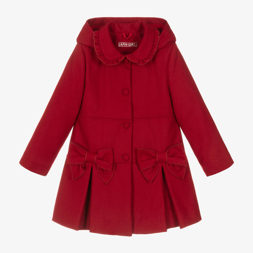 Lapin House - Girls Red Wool Bows Coat | Childrensalon