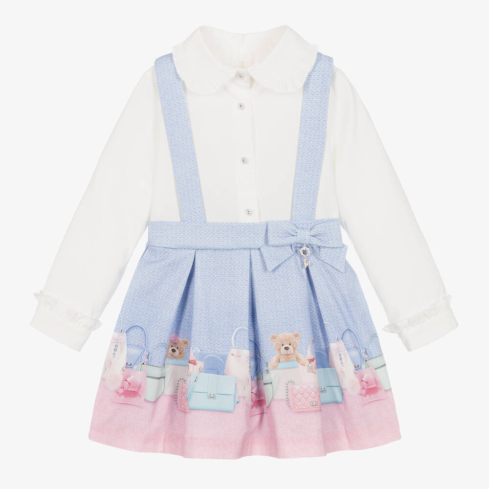 Lapin House Kids' Girls White & Blue Cotton Teddy Dress