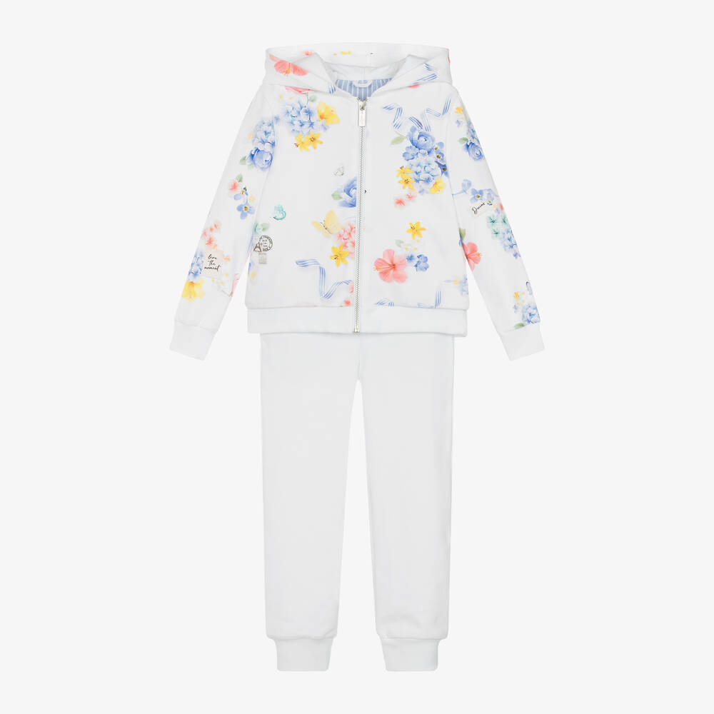 Shop Lapin House Girls White Cotton Floral Tracksuit