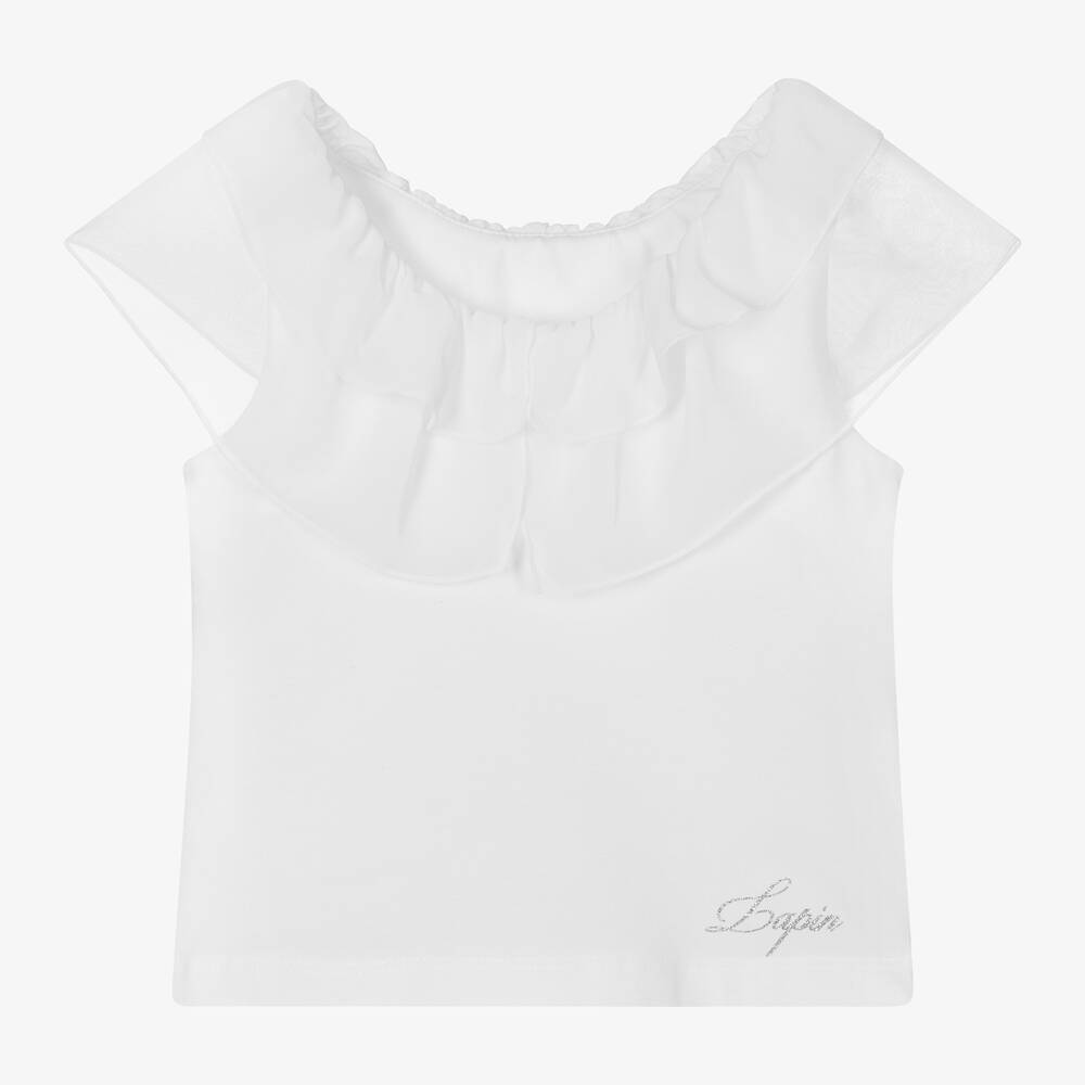 Lapin House - Girls White Cotton Ruffle Collar Blouse | Childrensalon