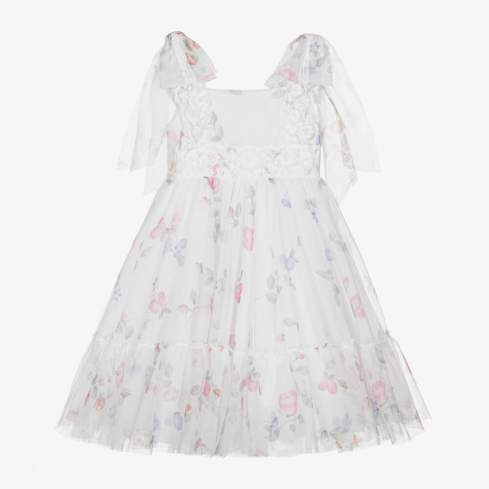 Lapin House - Girls White Floral Tulle Dress | Childrensalon