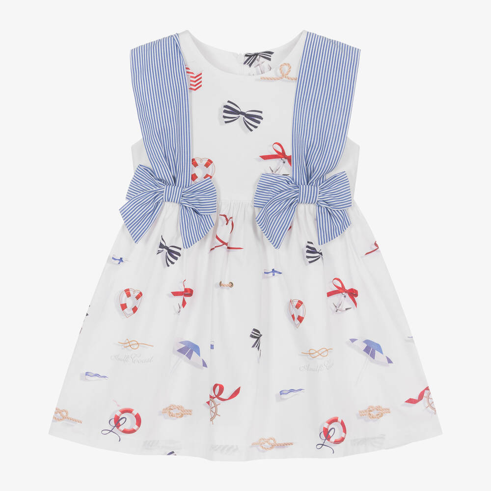 Lapin House - Белое платье из хлопкового поплина в морском стиле для девочек | Childrensalon