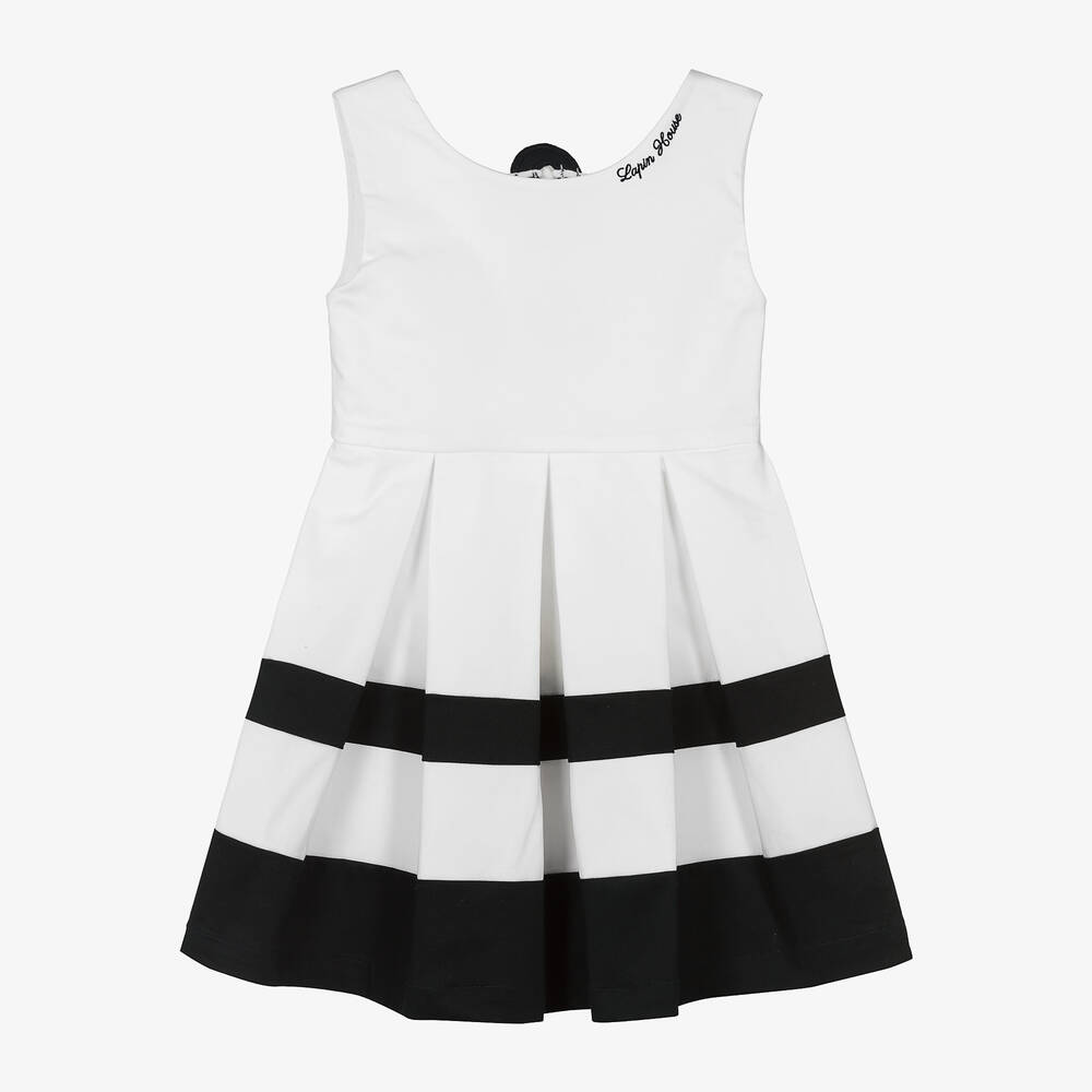 Lapin House - Белое хлопковое платье с полосками для девочек  | Childrensalon