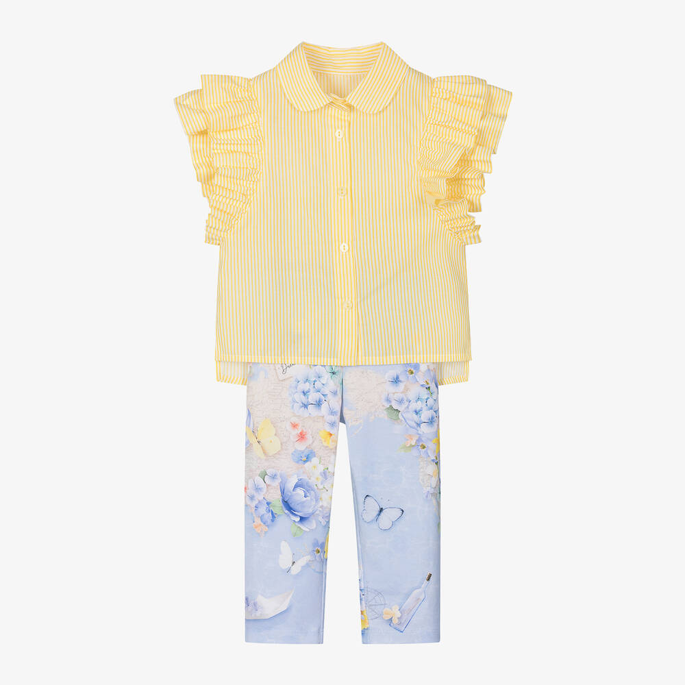 Lapin House - Girls Yellow & Blue Cotton Leggings Set | Childrensalon