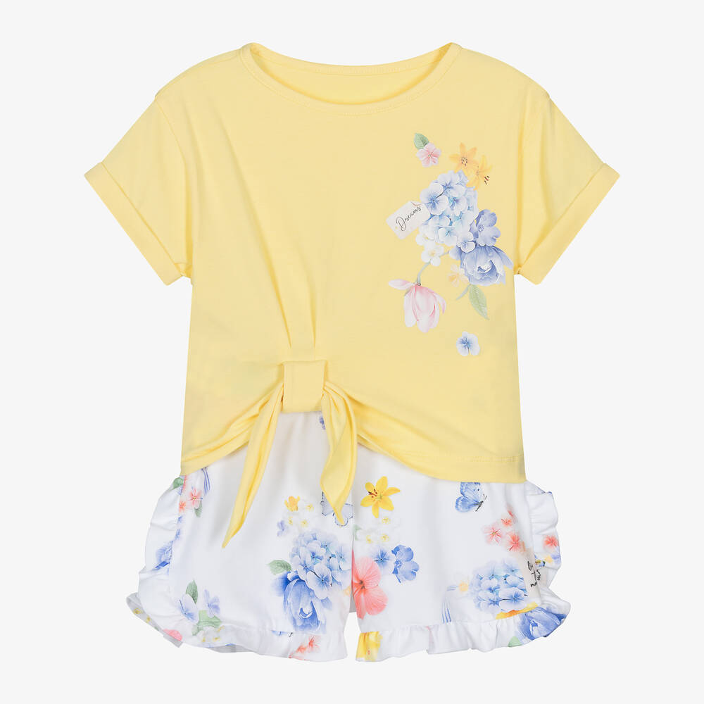 Lapin House - Girls Yellow & White Cotton Shorts Set | Childrensalon