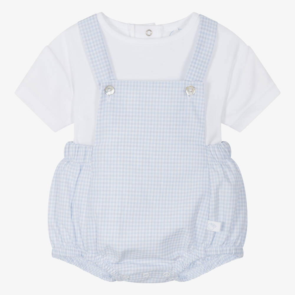 Laranjinha - Baby Boys Blue Checked Babysuit Set | Childrensalon