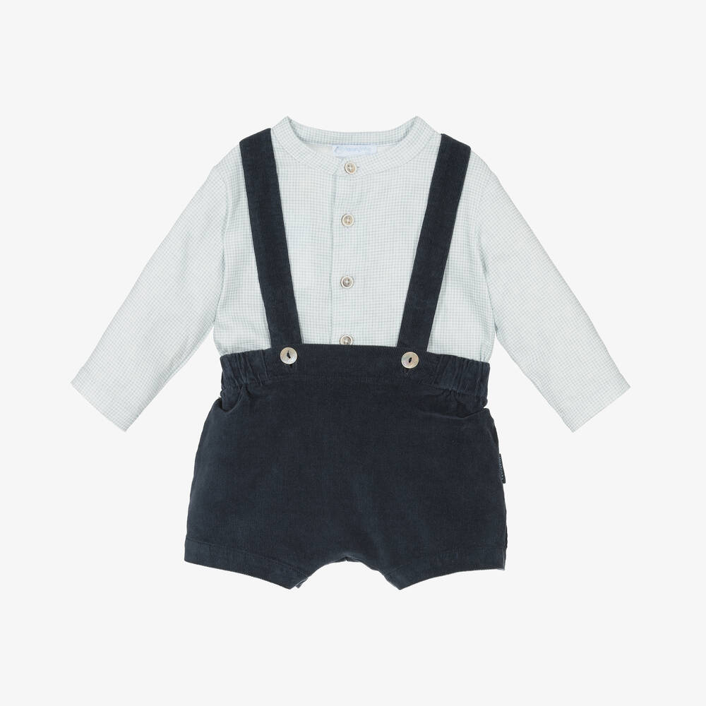 Laranjinha - Baby Boys Blue Corduroy Shorts Set  | Childrensalon