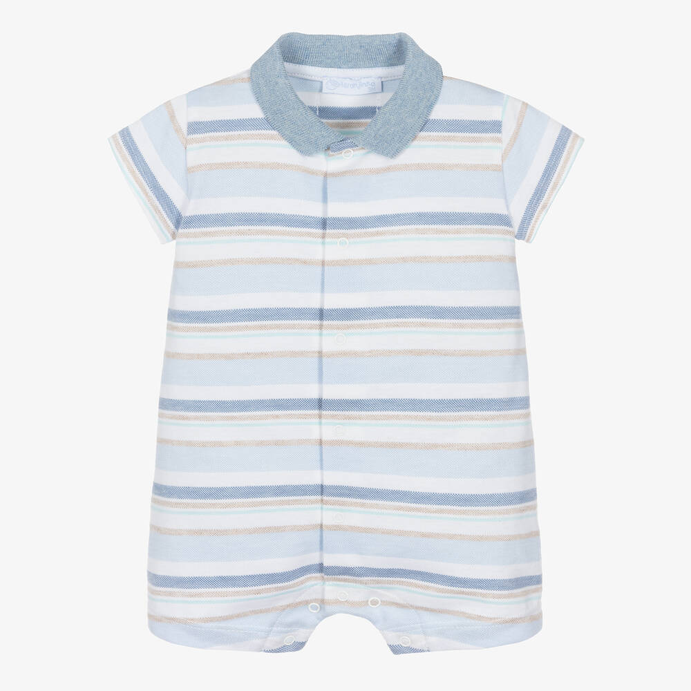 Laranjinha - Baby Boys Blue Striped Cotton Shortie | Childrensalon