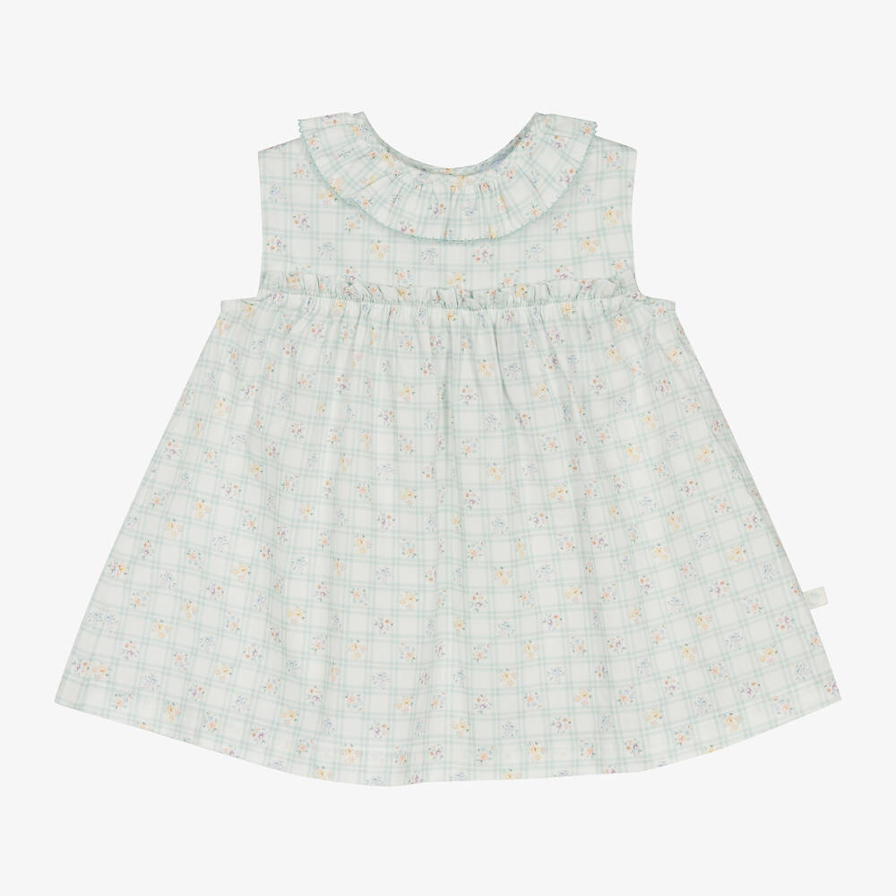 Laranjinha - Baby Girls Green Cotton Floral Dress  | Childrensalon