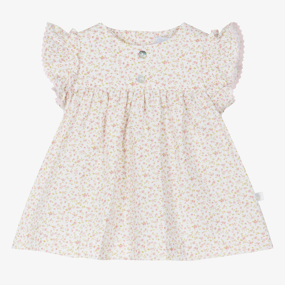 Laranjinha - Baby Girls Ivory Cotton Floral Dress | Childrensalon
