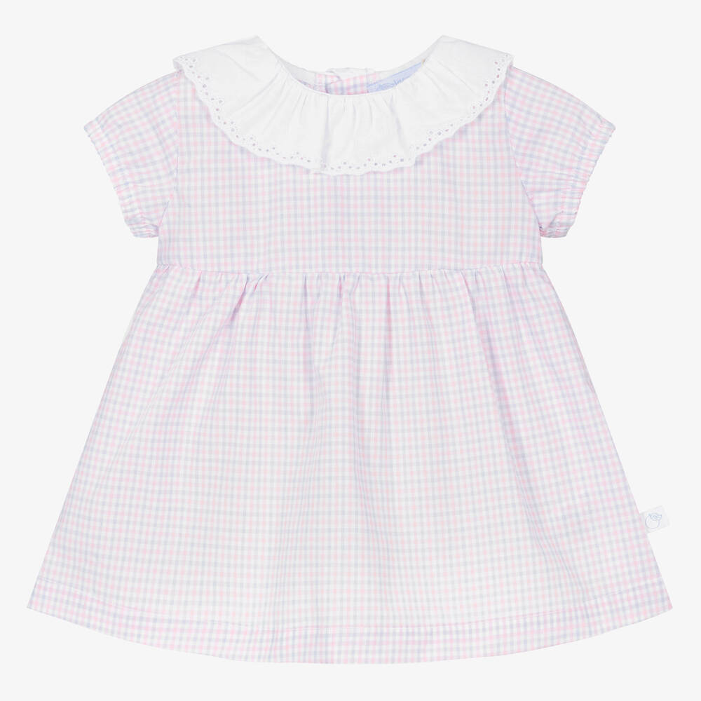 Shop Laranjinha Baby Girls Pink Cotton Checked Dress