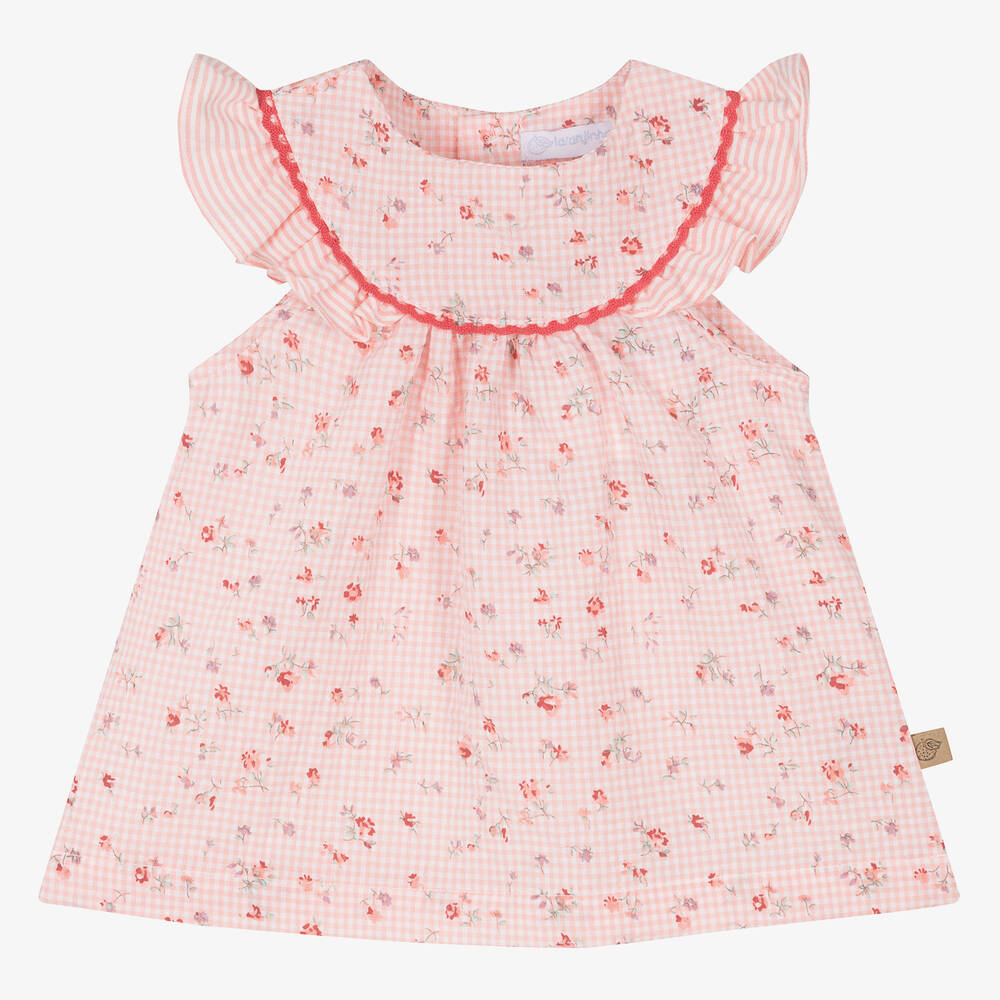 Laranjinha - Baby Girls Pink Floral Seersucker Dress | Childrensalon