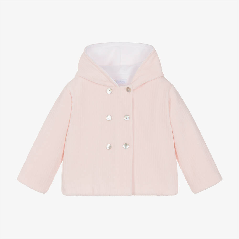 Laranjinha - Baby Girls Pink Velour Pram Coat | Childrensalon