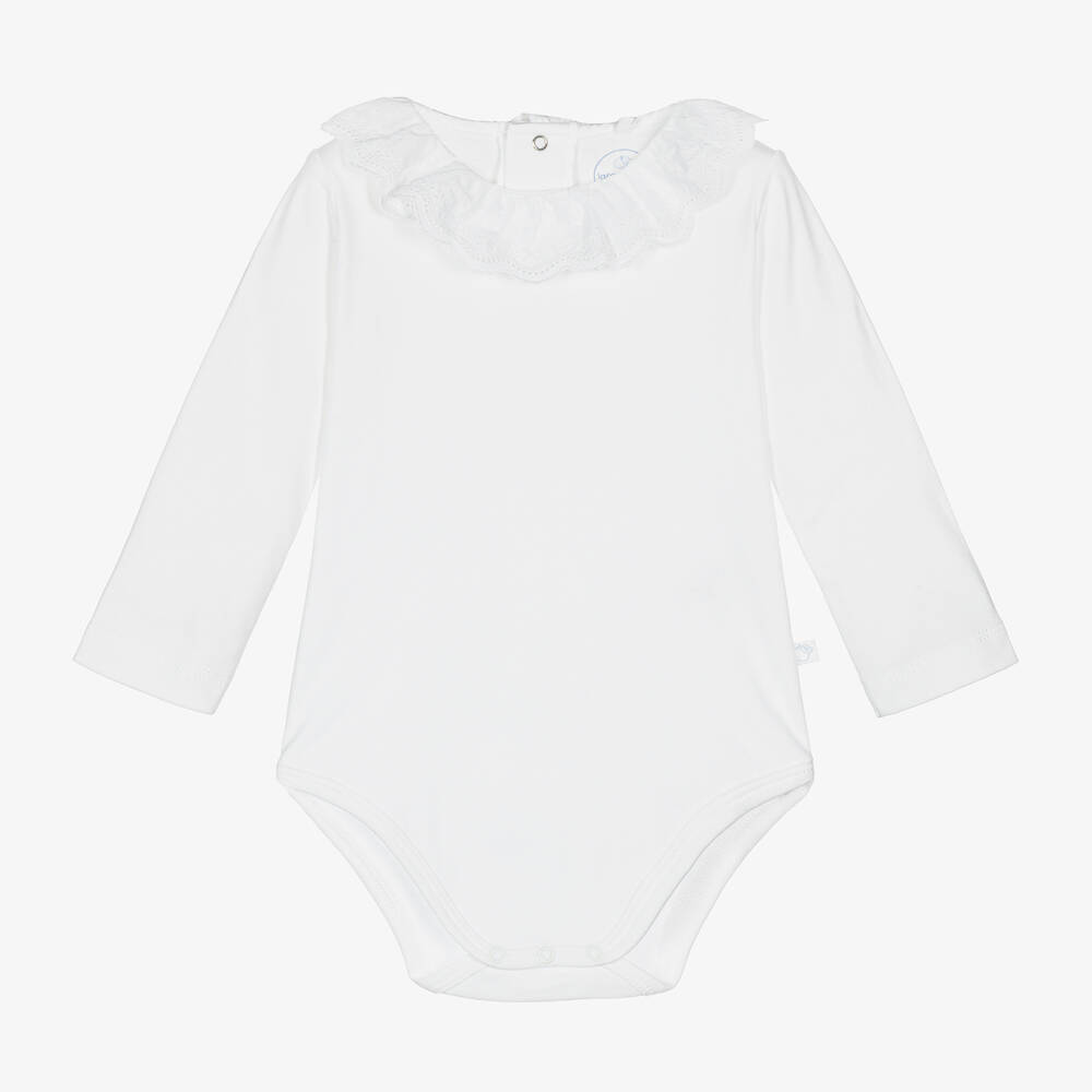 Laranjinha - Baby Girls White Cotton Bodysuit | Childrensalon